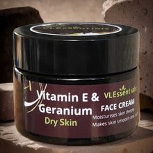 Load image into Gallery viewer, Dry Skin Vitamin E & Geranium Face Cream in dark jar moisturizing and smoothing skin 50g