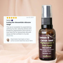 Load image into Gallery viewer, Pigmentation and dark spots face serum with lemon and carrot seed for skin revitalization and brightening