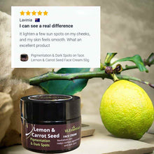 Load image into Gallery viewer, Pigmentation and dark spots face cream with lemon and carrot seed essential oils for skin revitalization and brightening.