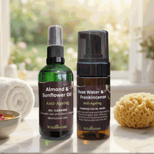 Load image into Gallery viewer, Anti-ageing cleansing bundle with oil cleanser and foaming facial wash Australian made