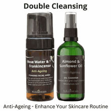 Load image into Gallery viewer, Anti-ageing double cleanse kit with oil cleanser and facial wash for hydration and youthful skin