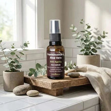 Load image into Gallery viewer, VLEssentials Frankincense Aloe Vera Anti-Ageing Face Serum 30ml bottle on wooden tray with natural decor