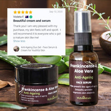Load image into Gallery viewer, Anti-Ageing Duo Set with Frankincense and Aloe Vera face serum and cream for youthful skin