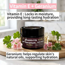 Load image into Gallery viewer, VLEssentials Vitamin E and Geranium face cream for dry skin hydration and smoothness