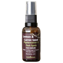 Load image into Gallery viewer, Bottle of VLEssentials Vitamin C Serum for brightening pigmentation and dark spots with lemon and carrot seed ingredients