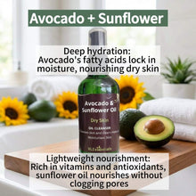 Load image into Gallery viewer, VLEssentials Avocado and Sunflower Oil Cleanser for dry skin, 100ml bottle with natural oils for gentle makeup removal and hydration