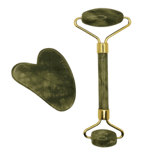 Load image into Gallery viewer, Dry skin beauty bundle with jade roller and gua sha stone for facial care
