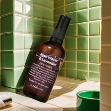Load image into Gallery viewer, Face Toner Rose Water &amp; Lavender 100ml bottle on green tiled surface natural skincare product
