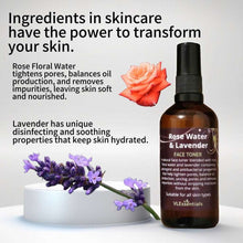 Load image into Gallery viewer, Face Toner Rose Water &amp; Lavender 100ml with astringent and antibacterial properties for soft, balanced, hydrated skin
