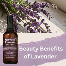 Load image into Gallery viewer, Rose Water &amp; Lavender Face Toner 100ml with natural astringent and antibacterial properties for all skin types
