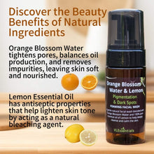Load image into Gallery viewer, Facial wash with orange blossom water and lemon essential oil for pigmentation and dark spots, gently cleanses and brightens skin.
