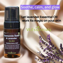 Load image into Gallery viewer, facial wash for dry skin with chamomile water and lavender essential oil in 100ml bottle
