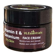 Load image into Gallery viewer, dry skin vitamin e. Dry Skin Vitamin E &amp; Geranium Face Cream 50gVitamin E works best for dry and damaged skin. Vitamin E gets easily absorbed into the skin and restores the lost moisture. Moisturises skin deeplyMakes skiFace CreamVLEssentials.Beauty&amp; Geranium Face Cream 50gVL Essentials Skincare
