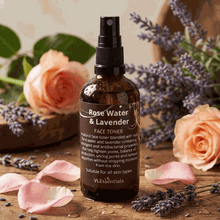 Load image into Gallery viewer, VLEssentials Rose Water and Lavender Face Toner 100ml bottle for balanced skin hydration and pore tightening
