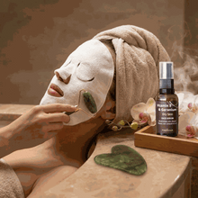 Load image into Gallery viewer, Dry skin beauty bundle with facial jade roller, vitamin E face serum, and reusable compress towel
