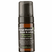 Load image into Gallery viewer, VLEssentials foaming face cleanser with orange blossom and lemon for pigmentation and dark spots treatment 100ml bottle
