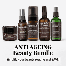 Load image into Gallery viewer, VLEssentials Anti-Ageing Skincare Bundle with oil cleanser, foaming wash, toner, serum, and face cream.
