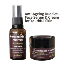 Load image into Gallery viewer, VLEssentials Anti-Ageing Duo Set featuring Frankincense Face Serum and Cream for firming and youthful skin.
